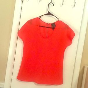Coral gold zipper blouse